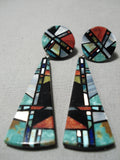 Native American Important Inlay Master Vintage Santo Domingo Turquoise Sterling Silver Earrings-Nativo Arts