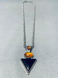 Brilliant Native American Navajo Black Onyx Triangle Amber Sterling Silver Necklace-Nativo Arts