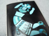 One Of A Kind Native American Zuni Turquoise Jet Inlay Sterling Silver Pendant-Nativo Arts