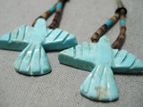 Intricate!! Vintage Native American Navajo Eagle Turquoise Sterling Silver Heishi Earrings-Nativo Arts