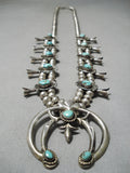 Vintage Native American Navajo Carico Lake Turquoise Sterling Silver Squash Blossom Necklace-Nativo Arts