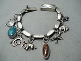 Native American Rare Vintage Carlos Eagle Turquoise Sterling Silver Charm Bracelet-Nativo Arts