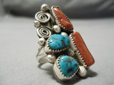 Colossal Native American Navajo Chunky Dunky Coral Turquoise Sterling Silver Native Ring-Nativo Arts