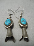 Stunning Vintage Native American Navajo Squash Blue Turquoise Sterling Silver Earrings Old-Nativo Arts