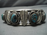 Rare Old Morenci Turquoise Vintage Native American Navajo Sterling Silver Bracelet Old-Nativo Arts