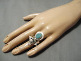 Detailed!! Vintage Native American Navajo Green Turquoise Sterling Silver Kachina Ring-Nativo Arts