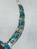 Most Detailed Hand Carved Vintage Turquoise Sterling Silver Necklace-Nativo Arts