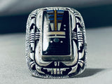 Clay Tom Intricate Inlay Native American Navajo Kachina Maiden Sterling Silver Ring-Nativo Arts