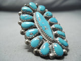 Justin Wilson Vintage Native American Navajo Blue Gem Turquoise Sterling Silver Ring Old-Nativo Arts