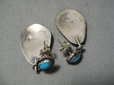 Authentic Vintage Native American Navajo Domed Turquoise Sterling Silver Earrings-Nativo Arts