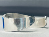 Thick Sturdy Vintage Native American Navajo Lapis Turquoise Inlay Sterling Silver Bracelet-Nativo Arts