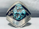 Mens Signed Museum Quality Vintage Native American Navajo Turquoise Sterling Silver Bracelet-Nativo Arts