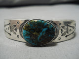 Striking Vintage Native American Navajo Pilot Mountain Turquoise Sterling Silver Bracelet-Nativo Arts