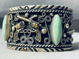 Double Revolver Vintage Turquoise Sterling Silver Bracelet-Nativo Arts