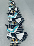 Opulent Vintage Native American Zuni Turquoise Eagle Sterling Silver Squash Blossom Necklace-Nativo Arts
