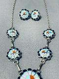 Authentic Vintage Native American Zuni Turquoise Sterling Silver Sunface Necklace Earring Set-Nativo Arts