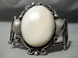 Incredible Vintage Native American Navajo Domed Pearl Sterling Silver Leaf Bracelet Old-Nativo Arts