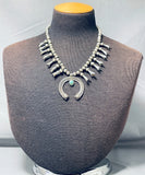 Amazing Vintage Native American Navajo Royston Turquoise Sterling Silver Squash Blossom Necklace-Nativo Arts