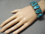 Incredible Vintage Native American Navajo Huge Oval Turquoise Sterling Silver Bracelet Old-Nativo Arts