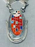 The Most Intricate Native American Zuni Coral Sterling Silver Inlay Necklace-Nativo Arts