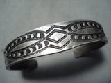 Important Early 1900's Vintage Native American Navajo Ingot Silver Hand Tooled Bracelet Cuff-Nativo Arts