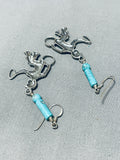 Fascinating Vintage Southwest Turquoise Sterling Silver Hoop Dancer Earrings-Nativo Arts