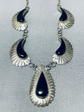 Fabulous Vintage Native American Navajo Black Onyx Sterling Silver Necklace-Nativo Arts
