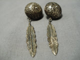 Wonderful Vintage Native American Navajo Feather Sterling Silver Earrings-Nativo Arts