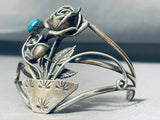 Flowers Of Love Vintage Native American Navajo Turquoise Sterling Silver Bracelet Cuff Old-Nativo Arts