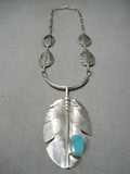 Marvelous Native American Navajo Turquoise Sterling Silver Feather Necklace-Nativo Arts