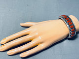 Fantastic Native American Navajo Signed 18 Coral Sterling Silver Bracelet-Nativo Arts