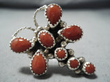 Spectacular Navajo Coral Sterling Silver Dragonfly Ring Native American-Nativo Arts