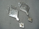 Beautiful Native American Zuni Blue Gem Turquoise Sterling Silver Dangle Earrings-Nativo Arts