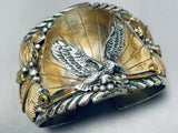 122 Gram Vintage Al Chee Native American Navajo Gold Sterling Silver Eagle Bracelet-Nativo Arts