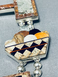 Important Vintage Native American Navajo Rug Sterling Silver Inlay Squash Blossom Necklace-Nativo Arts