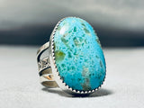 Gigantic Native American Navajo Signed Kingman Turquoise Sterling Silver Ring-Nativo Arts