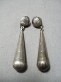 Wonderful Vintage Native American Navajo Hand Tooled Sterling Silver Drop Earrings Old-Nativo Arts