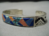 Important Vintage Native American Navajo Earl Plummer Turquoise Inlay Sterling Silver Bracelet-Nativo Arts