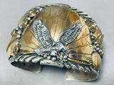 122 Gram Vintage Al Chee Native American Navajo Gold Sterling Silver Eagle Bracelet-Nativo Arts