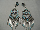 Stunning Dangling Native American Zuni Turquoise Sterling Silver Earrings Old-Nativo Arts