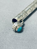 Outstanding Native American Navajo Kingman Turquoise Sterling Silver Toothpick Holder Signed-Nativo Arts