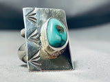 Fascinating Native American Navajo Kingman Turquoise Sterling Silver Ring Signed Del Secatero-Nativo Arts