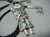 Native American Important Francisco Gomez Turquoise Coral Sterling Silver Bolo Tie-Nativo Arts
