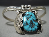 Intense Spiderweb Turquoise Vintage Native American Navajo Sterling Silver Bracelet-Nativo Arts