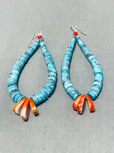 Marvelous Santo Domingo Turquoise Sterling Silver Earrings-Nativo Arts