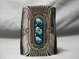 Huge Detailed Vintage Native American Navajo Turquoise Sterling Silver Mountain Ketoh Bracelet-Nativo Arts