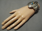 Native American Towering Vintage Navajo Turquoise Inlay Sterling Silver Concho Bracelet Old-Nativo Arts