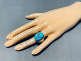 Authentic Vintage Native American Zuni Carved Turquoise Sterling Silver Ring-Nativo Arts