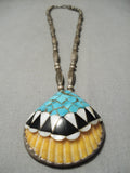 Native American Amazing Vintage Santo Domingo Sterling Silver Turquoise Shell Necklace Old-Nativo Arts