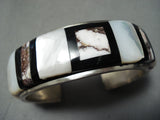 One Of The Most Unique Vintage Native American Navajo Agate Sterling Silver Inlay Bracelet-Nativo Arts